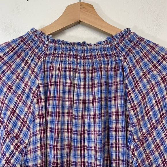 Democracy  Plaid Pop Over  Blouse Top Woman Large  Ruffle  Long Sleeve Western - Picture 6 of 12